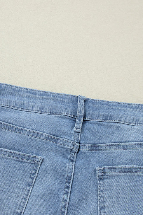High Rise Asymmetric Button Zip Fly Distressed Jeans