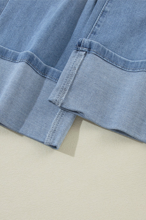 High Rise Asymmetric Button Zip Fly Distressed Jeans