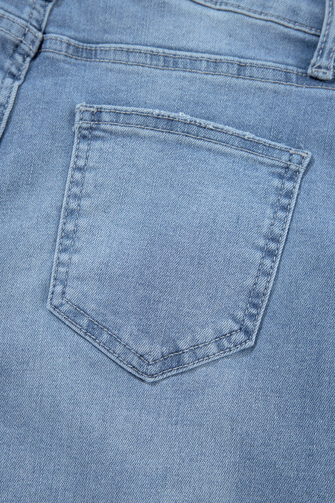High Rise Asymmetric Button Zip Fly Distressed Jeans