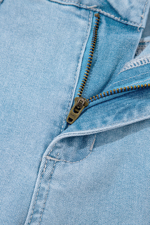 High Rise Barrel Leg Relaxed Fit Utility Patch Pocket Stretch Jeans