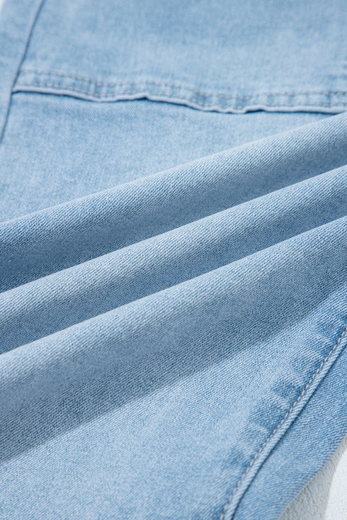 High Rise Barrel Leg Relaxed Fit Utility Patch Pocket Stretch Jeans