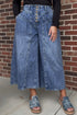 High Rise Button Pleated Cropped Wide Leg Jeans