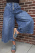 High Rise Button Pleated Cropped Wide Leg Jeans