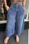 High Rise Button Pleated Cropped Wide Leg Jeans