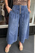 High Rise Button Pleated Cropped Wide Leg Jeans