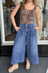 High Rise Button Pleated Cropped Wide Leg Jeans