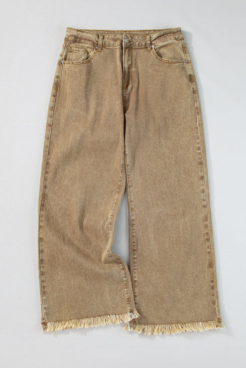 High Rise Cropped Washed Denim Wide Leg Jeans