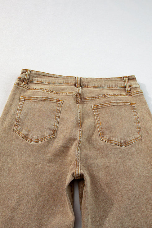 High Rise Cropped Washed Denim Wide Leg Jeans