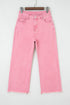 High Rise Cropped Washed Denim Wide Leg Jeans
