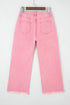 High Rise Cropped Washed Denim Wide Leg Jeans