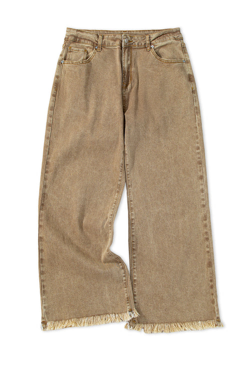 High Rise Cropped Washed Denim Wide Leg Jeans