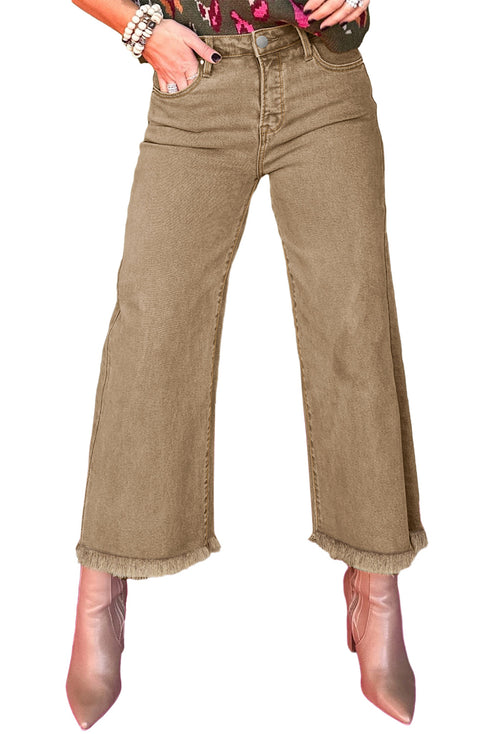 High Rise Cropped Washed Denim Wide Leg Jeans