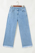 High Rise Cropped Washed Denim Wide Leg Jeans