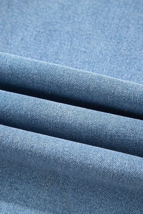 High Rise Cropped Washed Denim Wide Leg Jeans