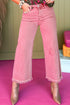 High Rise Cropped Washed Denim Wide Leg Jeans