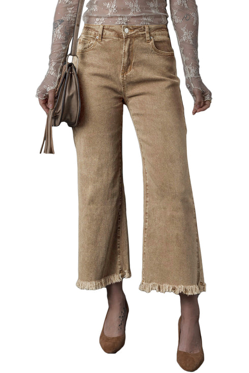 High Rise Cropped Washed Denim Wide Leg Jeans