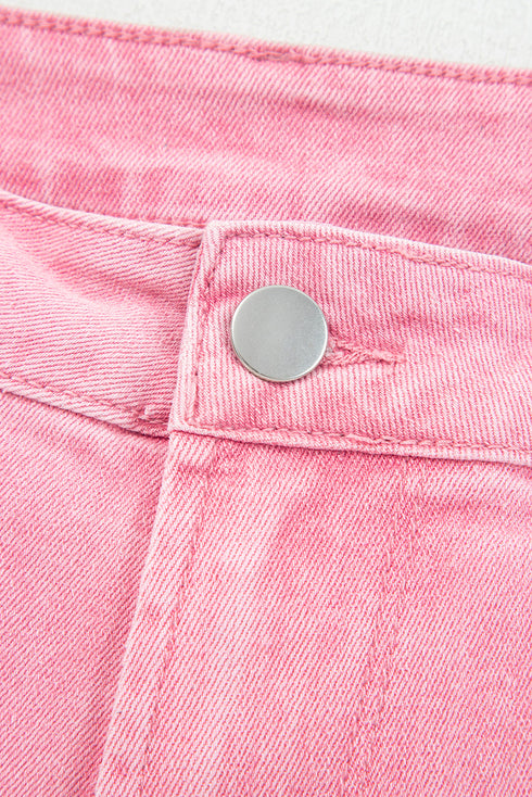 High Rise Cropped Washed Denim Wide Leg Jeans