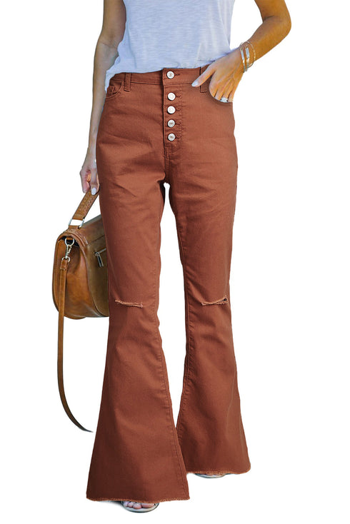 High Rise Distressed Bell Bottom Denims