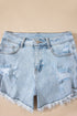 High Rise Distressed Raw Hem Solid Denim Shorts