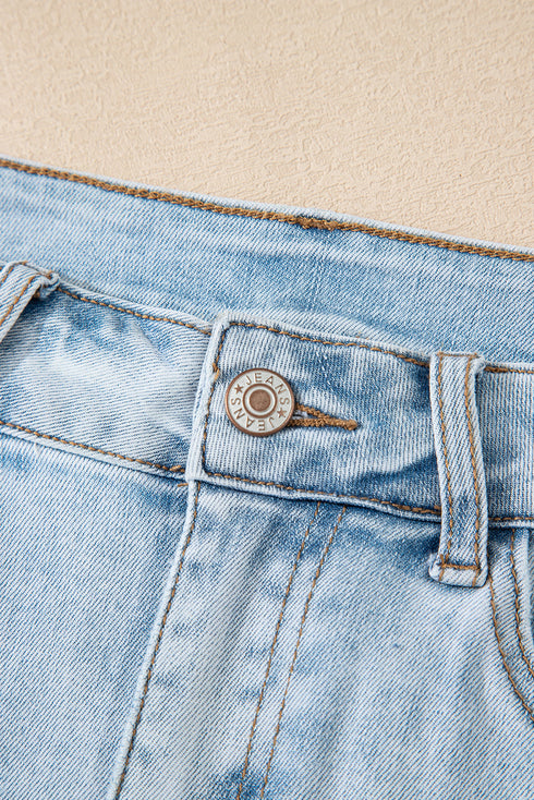 High Rise Distressed Raw Hem Solid Denim Shorts