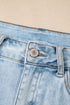 High Rise Distressed Raw Hem Solid Denim Shorts