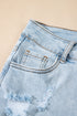 High Rise Distressed Raw Hem Solid Denim Shorts