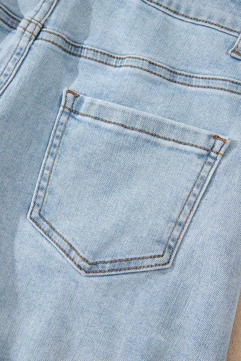 High Rise Distressed Raw Hem Solid Denim Shorts