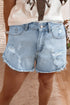 High Rise Distressed Raw Hem Solid Denim Shorts
