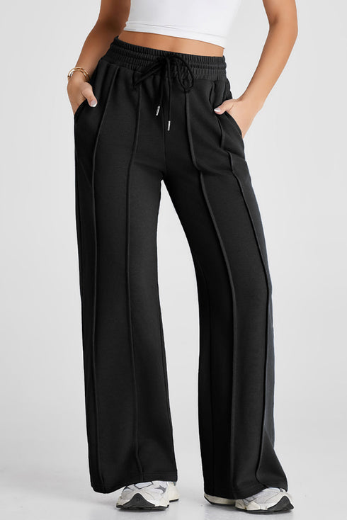 High Rise Drawstring Pintuck Wide Leg Sweatpants
