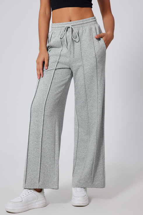 High Rise Drawstring Pintuck Wide Leg Sweatpants
