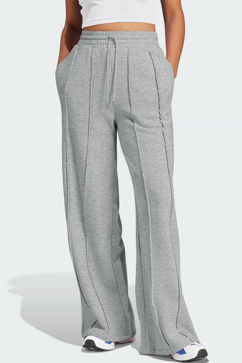 High Rise Drawstring Pintuck Wide Leg Sweatpants