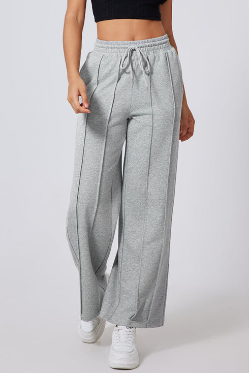 High Rise Drawstring Pintuck Wide Leg Sweatpants