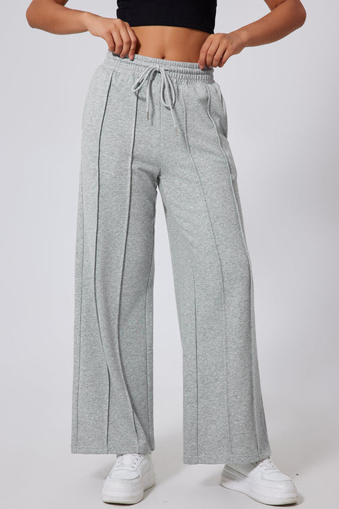 High Rise Drawstring Pintuck Wide Leg Sweatpants
