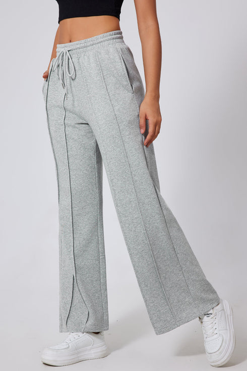High Rise Drawstring Pintuck Wide Leg Sweatpants