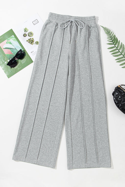 High Rise Drawstring Pintuck Wide Leg Sweatpants