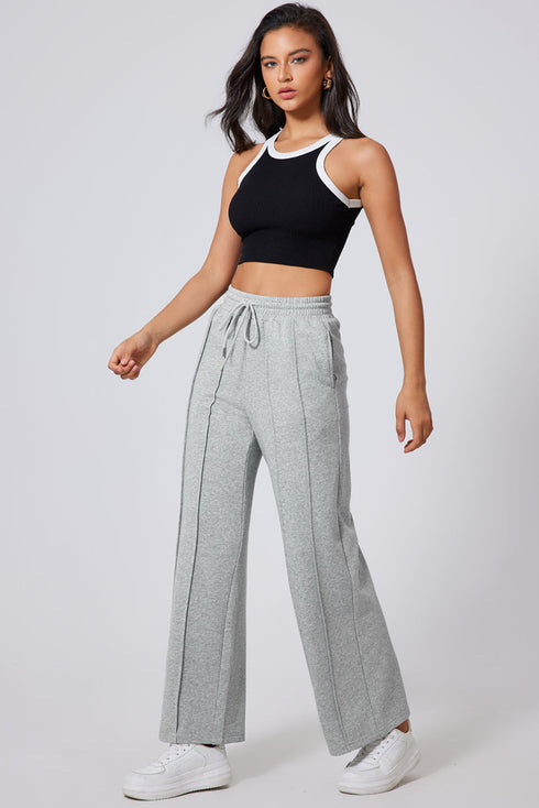 High Rise Drawstring Pintuck Wide Leg Sweatpants