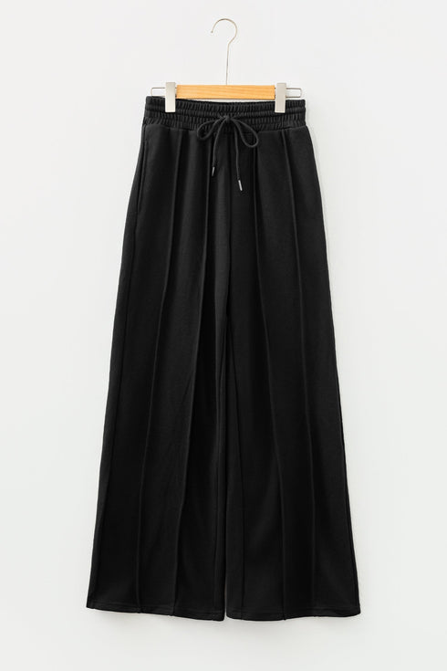 High Rise Drawstring Pintuck Wide Leg Sweatpants
