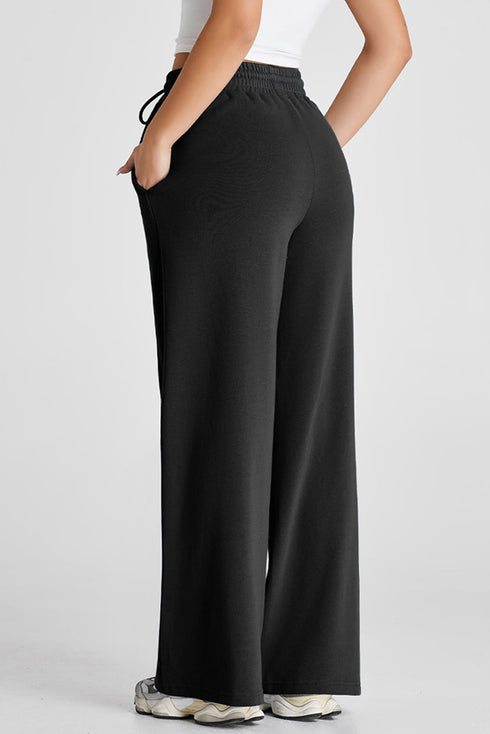 High Rise Drawstring Pintuck Wide Leg Sweatpants