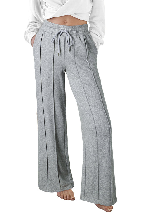 High Rise Drawstring Pintuck Wide Leg Sweatpants
