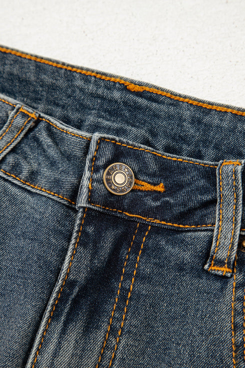 High Rise Exposed Seam Wide Leg Denim Jeans