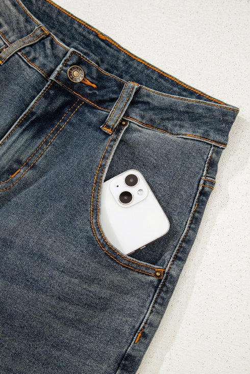 High Rise Exposed Seam Wide Leg Denim Jeans