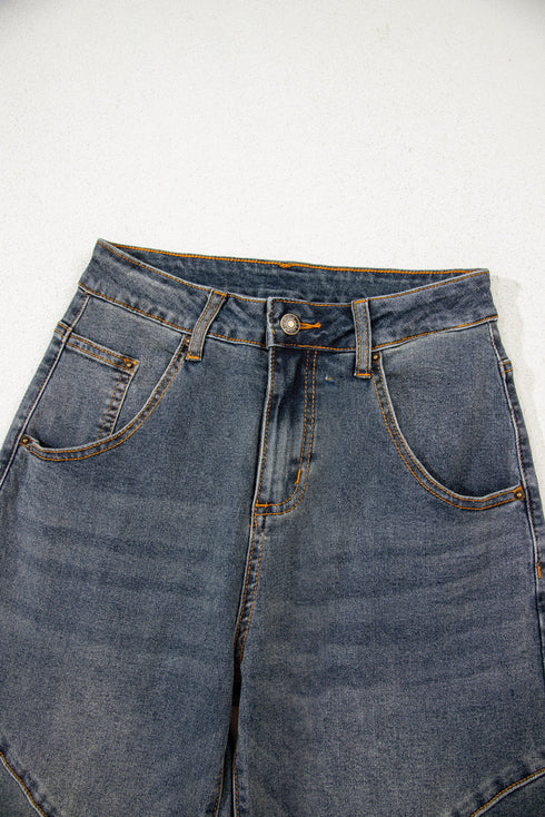 High Rise Exposed Seam Wide Leg Denim Jeans