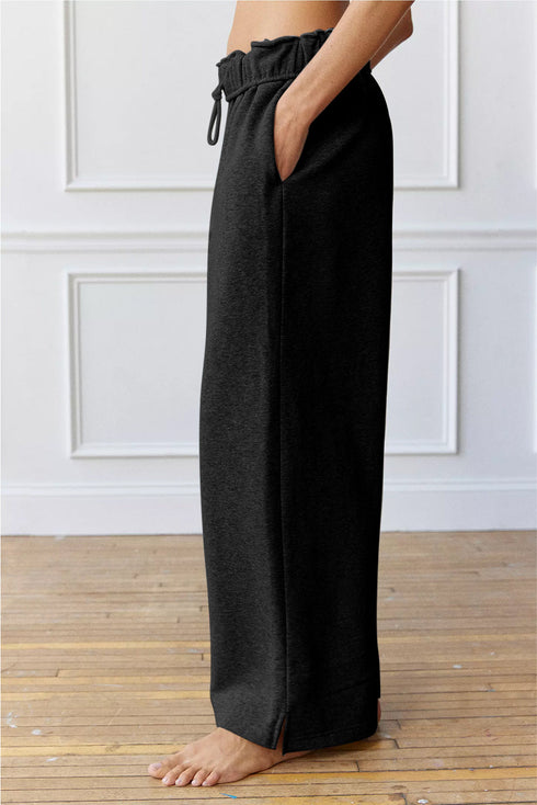 High Rise Paperbag Waist Drawstring Wide Leg Lounge Pants