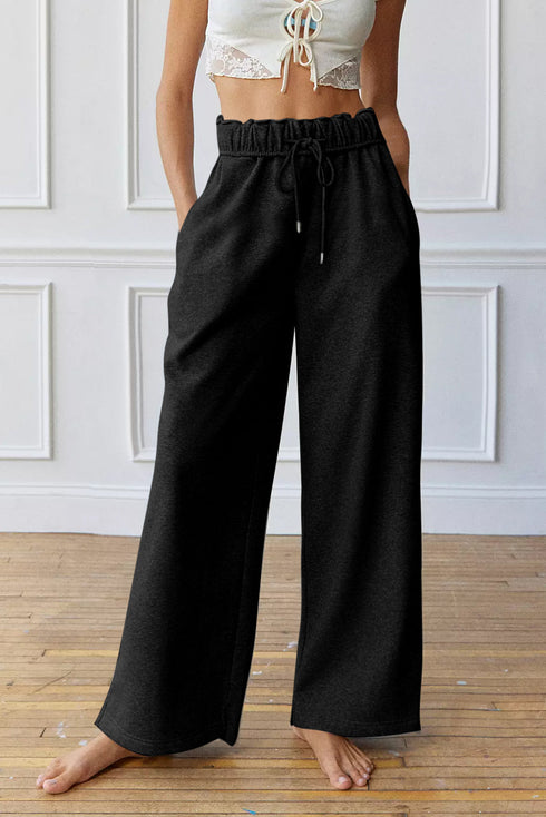 High Rise Paperbag Waist Drawstring Wide Leg Lounge Pants