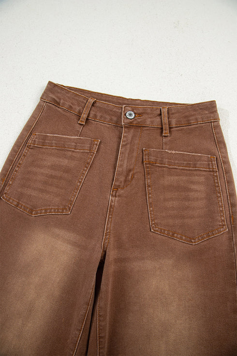 High Rise Patch Pocket Wide Leg Cropped Jeans