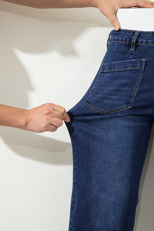 High Rise Patch Pocket Wide Leg Cropped Jeans