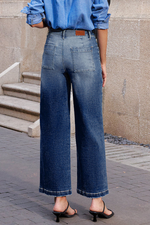 High Rise Patch Pocket Wide Leg Cropped Jeans