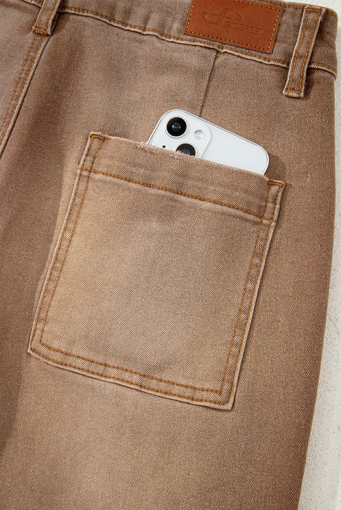 High Rise Patch Pocket Wide Leg Cropped Jeans