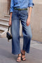 High Rise Patch Pocket Wide Leg Cropped Jeans