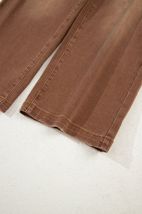 High Rise Patch Pocket Wide Leg Cropped Jeans